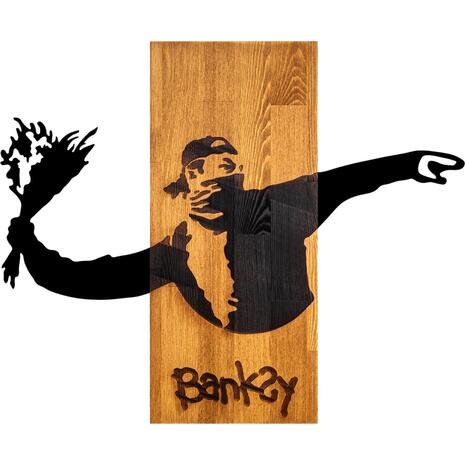 ΔΙΑΚΟΣΜΗΤΙΚΟ ΤΟΙΧΟΥ BANKSY HM4757-ΦΥΛΛΑ ΜΕΤΑΛΛΟΥ ΜΑΥΡΑ-ΞΥΛΟ 69x3(βάθος)x58Υεκ.