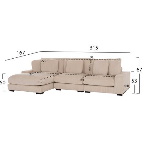 ΚΑΝΑΠΕΣ ΑΡΙΣΤΕΡΗ ΓΩΝΙΑ CRANFIELD HM3287.02L ΜΠΕΖ ΡΙΓΕ ΥΦΑΣΜΑ 315x167(γωνία)x67Υεκ.