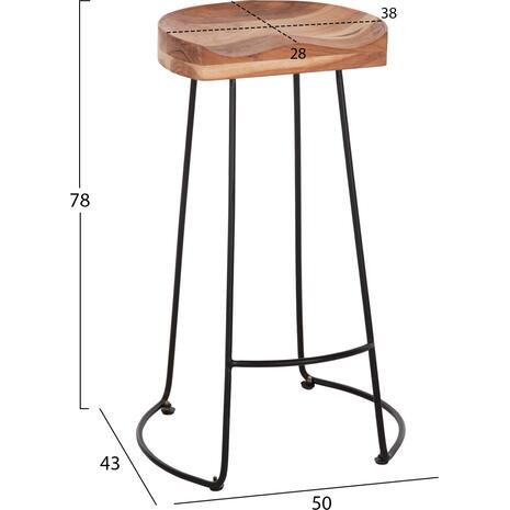 ΣΚΑΜΠΟ BAR ELEANOR HM8363.11 ΜΑΣΙΦ ΞΥΛΟ ΑΚΑΚΙΑΣ-ΜΕΤΑΛΛΟ 50x43x78Υεκ.