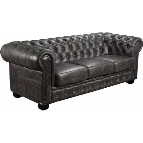 CHESTERFIELD Birmingham Καναπές 3Θέσιος Σαλονιού Καθιστικού, Δέρμα Antique Grey (Ε9574,32)