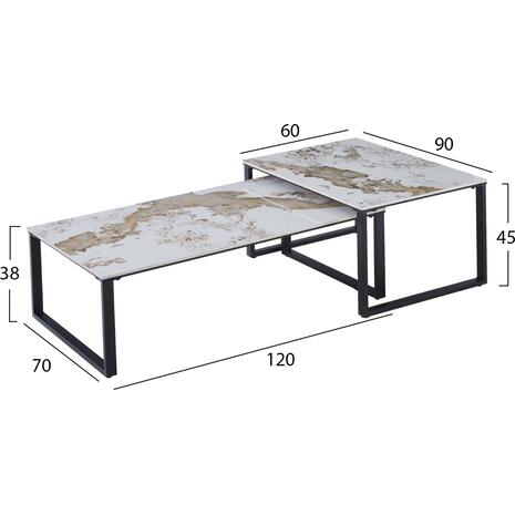 ΤΡΑΠΕΖΙ ΣΑΛΟΝΙΟΥ 2ΤΜΧ TERREN HM18365.01 ΜΕΤΑΛΛΟ--SINTERED STONE PANDORA 120x70x45Υεκ