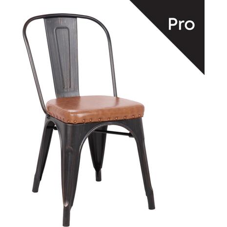 RELIX Καρέκλα-Pro, Στοιβαζόμενη, Μέταλλο Βαφή Antique Black, Pu Camel (Ε5191P,104)