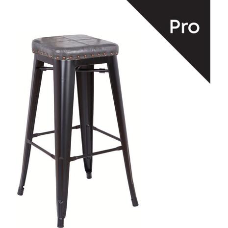 RELIX Σκαμπό Bar-Pro, Στοιβαζόμενο, Μέταλλο Βαφή Μαύρο Matte, Pu Σκούρο Γκρι (Ε5190P,12M)