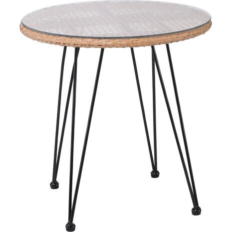 SALSA Τραπέζι Μέταλλο Βαφή Μαύρο, Wicker Φυσικό (Ε244,Τ)