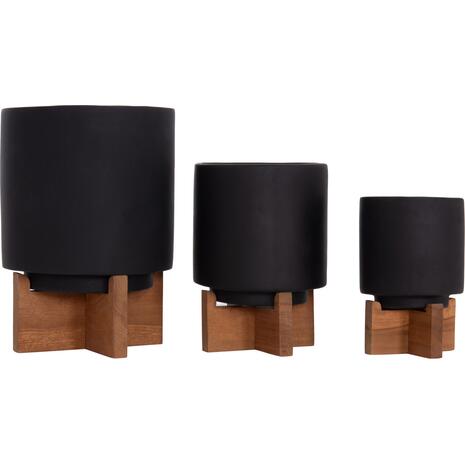 ΣΕΤ 3 ΓΛΑΣΤΡΕΣ ΜΕ TEAK ΒΑΣΕΙΣ TANTI HM4685.01 FIBER CEMENT ΣΕ ΜΑΥΡΟ ΧΡΩΜΑ