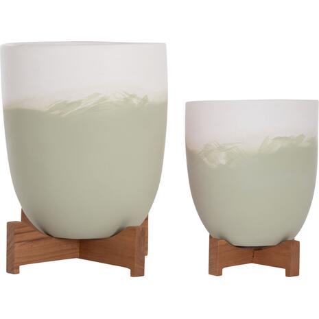 ΓΛΑΣΤΡΕΣ ΣΕΤ 2ΤΜΧ SEON HM4686.09 TERRACOTTA ΣΕ ΛΕΥΚΟ & ΠΡΑΣΙΝΟ--TEAK ΒΑΣΗ
