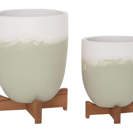 ΓΛΑΣΤΡΕΣ ΣΕΤ 2ΤΜΧ SEON HM4686.09 TERRACOTTA ΣΕ ΛΕΥΚΟ & ΠΡΑΣΙΝΟ--TEAK ΒΑΣΗ