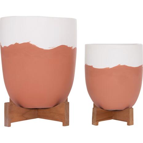 ΓΛΑΣΤΡΕΣ ΣΕΤ 2ΤΜΧ SEON HM4686.08 TERRACOTTA ΣΕ ΛΕΥΚΟ & ΤΕΡΑΚΟΤΑ--TEAK ΒΑΣΗ