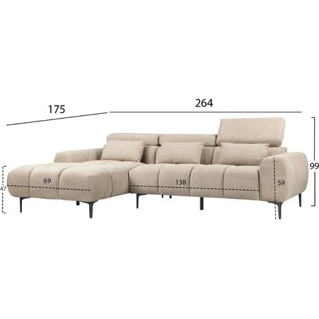 ΚΑΝΑΠΕΣ ΑΡΙΣΤΕΡΗ ΓΩΝΙΑ DIVYA HM3267.11L ΜΠΕΖ ΥΦΑΣΜΑ 264x175x99Υεκ.