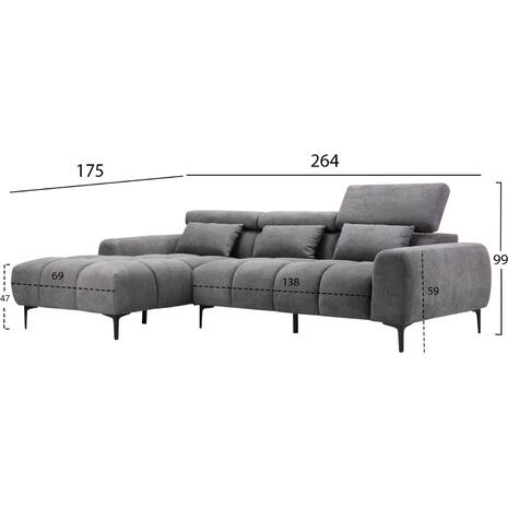 ΚΑΝΑΠΕΣ ΑΡΙΣΤΕΡΗ ΓΩΝΙΑ DIVYA HM3267.12L ΓΚΡΙ ΥΦΑΣΜΑ 264x175x99Υεκ.