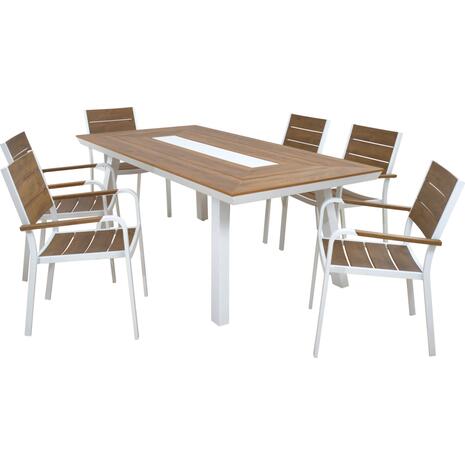 ΣΕΤ ΤΡΑΠΕΖΑΡΙΑΣ TABER HM10738.01 ΤΡΑΠΕΖΙ & 6 ΠΟΛΥΘΡΟΝΕΣ-ΑΛΟΥΜΙΝΙΟ & POLYWOOD-ΛΕΥΚΟ