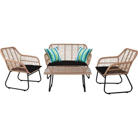 SALSA Set Σαλόνι Κήπου Μέταλλο Μαύρο, Wicker Φυσικό: Τραπέζι + Καναπέ 2Θέσιο + 2 Πολυθρόνες (Ε249,1)