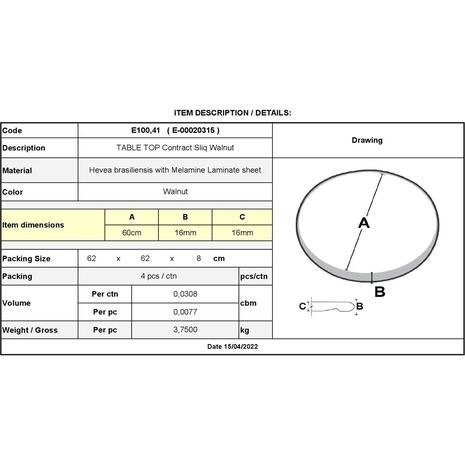 Contract Sliq Normal Επιφάνεια Τραπεζιού τ.Werzalit, Απόχρωση Walnut (Ε100,41)