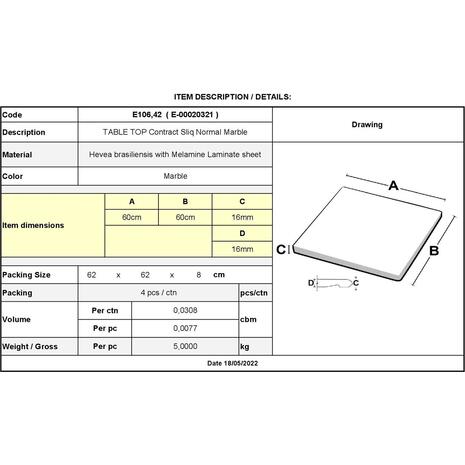 Contract Sliq Normal Επιφάνεια Τραπεζιού τ.Werzalit, Απόχρωση Marble (Ε106,42)