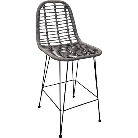 SALSA Σκαμπό BAR-Pro με Πλάτη, Μέταλλο Βαφή Μαύρο, Wicker Γκρι (Ε252,2)