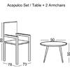 ACAPULCO Set Κήπου - Βεράντας: Τραπέζι + 2 Πολυθρόνες Μέταλλο Μαύρο / Rattan Άσπρο (Ε245,1S)