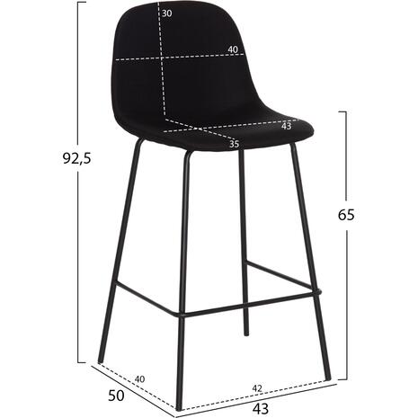 ΣΚΑΜΠΟ ΜΠΑΡ VINCENT HM9298.24 ΜΕΣΑΙΟΥ ΥΨΟΥΣ-ΜΑΥΡΟ ΥΦΑΣΜΑ-ΜΕΤΑΛΛΙΚΑ ΠΟΔΙΑ 43x50x92,5Υεκ (σετ 4 τεμαχίων)