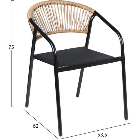 ΠΟΛΥΘΡΟΝΑ HOMAN HM6430.03 ΜΑΥΡΟ ΜΕΤΑΛΛΟ & TEXTILENE--ΜΠΕΖ P.E.RATTAN 53x58x75Υεκ