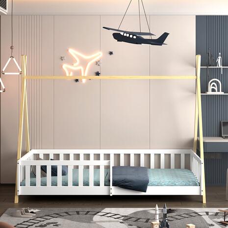 ΚΡΕΒΑΤΙ ΠΑΙΔΙΚΟ ΜΕ ΚΑΓΚΕΛΑ MUNK HM739.03 τ.MONTESSORI ΠΕΥΚΟ ΦΥΣΙΚΟ-ΛΕΥΚΟ--190x90εκ