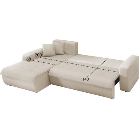 ΚΑΝΑΠΕΣ ΚΡΕΒΑΤΙ ΑΡΙΣΤΕΡΗ ΓΩΝΙΑ KANSO HM3338.03L ΜΠΕΖ ΥΦΑΣΜΑ 244x188x80Υεκ