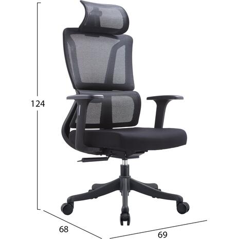 ΚΑΡΕΚΛΑ ΓΡΑΦΕΙΟΥ NOVUS HM1214.01 ΜΑΥΡO MESH--ΜΑΥΡΗ ΒΑΣΗ 72x67x125Υεκ