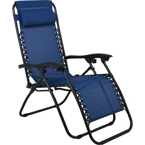 SUPER RELAX Πολυθρόνα με Υποπόδιο, Μέταλλο Βαφή Μαύρο, Textilene Μπλε (σετ 2 τεμαχίων) (Ε618,2)