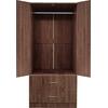 CLOSET Ντουλάπα Δίφυλλη, Ράφι, Θέσεις για Κρεμάστρες, 2 Συρτάρια, Απόχρωση Καρυδί (Ε8384,3)