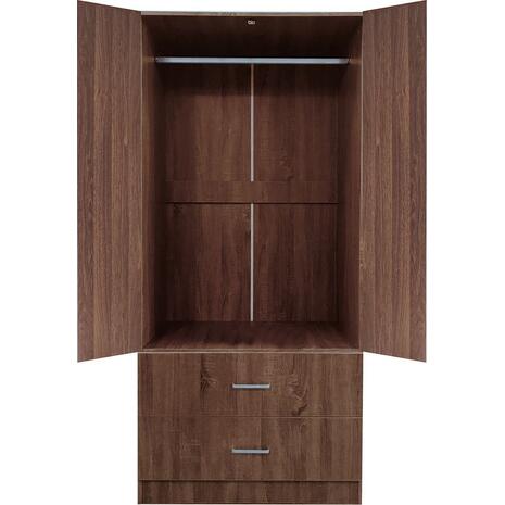 CLOSET Ντουλάπα Δίφυλλη, Ράφι, Θέσεις για Κρεμάστρες, 2 Συρτάρια, Απόχρωση Καρυδί (Ε8384,3)