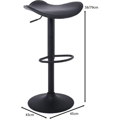 SADDLE Σκαμπό BAR, Μέταλλο Βαφή Μαύρο, Pvc Μαύρο, Ρύθμιση Ύψους, Περιστρεφόμενο (σετ 2 τεμαχίων) (ΕΜ100,7Μ)