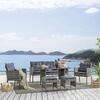 JOCKEY Set Dining Καθιστικό: Τραπέζι+3Θέσιος+2 Πολυθρόνες+ 2 Σκαμπό, Μέταλλο, Wicker Γκρι (Ε6754)