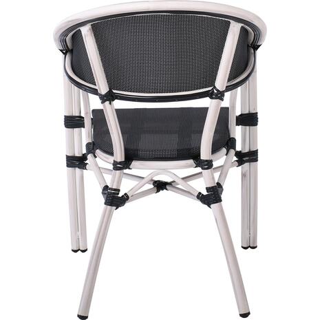 VEGERA Πολυθρόνα Dining Αλουμίνιο Βαφή Antique White Textilene Μαύρο, Στοιβαζόμενη (Ε258,22)