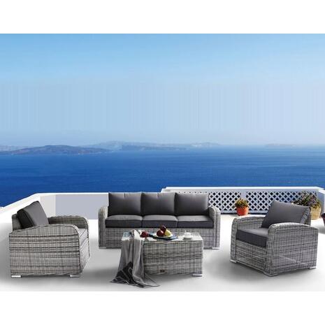 BELMAR Living Set Σαλόνι Κήπου ALU:3Θέσ+2 Πολυθρόνες+Τραπέζι Wicker GreyWhite, Μαξ.Γκρι Σκ. (Ε6868)