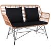 SALSA MAX Living Καναπές Κήπου 2Θέσιος, Μέταλλο Βαφή Μαύρο, Wicker Φυσικό, Μαξιλάρια Μαύρο (Ε285,Κ)