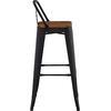 RELIX Wood Σκαμπό Bar με Πλάτη,Μέταλλο Βαφή Μαύρο Matte, Απόχρωση Ξύλου Dark Oak (Ε5208,1ΜW)