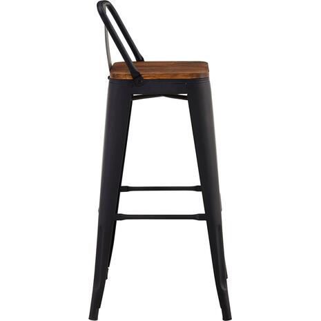 RELIX Wood Σκαμπό Bar με Πλάτη,Μέταλλο Βαφή Μαύρο Matte, Απόχρωση Ξύλου Dark Oak (Ε5208,1ΜW)