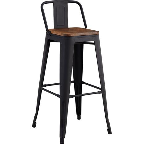 RELIX Wood Σκαμπό Bar με Πλάτη,Μέταλλο Βαφή Μαύρο Matte, Απόχρωση Ξύλου Dark Oak (Ε5208,1ΜW)