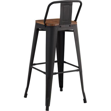 RELIX Wood Σκαμπό Bar με Πλάτη,Μέταλλο Βαφή Μαύρο Matte, Απόχρωση Ξύλου Dark Oak (Ε5208,1ΜW)