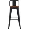 RELIX Wood Σκαμπό Bar με Πλάτη,Μέταλλο Βαφή Μαύρο Matte, Απόχρωση Ξύλου Dark Oak (Ε5208,1ΜW)