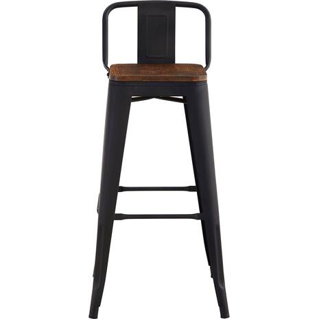 RELIX Wood Σκαμπό Bar με Πλάτη,Μέταλλο Βαφή Μαύρο Matte, Απόχρωση Ξύλου Dark Oak (Ε5208,1ΜW)