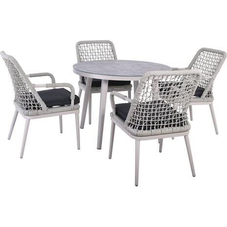 CENTRAL Set Τραπεζαρία Ροτόντα Κήπου (1+4), ALU Grey, Rope Grey, Μαξιλάρια Ανθρακί (Ε6841)