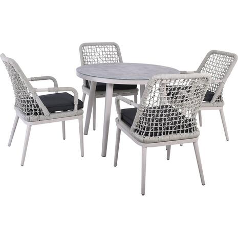 CENTRAL Set Τραπεζαρία Ροτόντα Κήπου (1+4), ALU Grey, Rope Grey, Μαξιλάρια Ανθρακί (Ε6841)