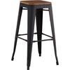 RELIX Wood Σκαμπό Bar, Μέταλλο Βαφή Μαύρο Matte Κάθισμα Dark Oak, Στοιβαζόμενο (Ε5190W,1W)