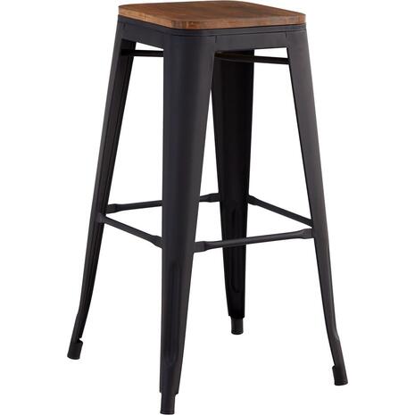 RELIX Wood Σκαμπό Bar, Μέταλλο Βαφή Μαύρο Matte Κάθισμα Dark Oak, Στοιβαζόμενο (Ε5190W,1W)