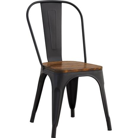 RELIX Wood Καρέκλα Μέταλλο Βαφή Μαύρο Matte, Κάθισμα Dark Oak, Στοιβαζόμενη (Ε5191W,1W)