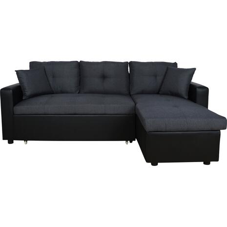 ΚΑΝΑΠΕΣ ΓΩΝΙΑ ΚΡΕΒΑΤΙ WAYNE 220x146x86Υεκ.HM3028.01 ΓΚΡΙ ΜΕ ΜΑΥΡΟ PU