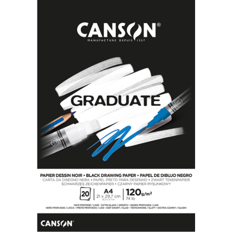 Μπλοκ σχεδίου Canson Graduate black paper A4 120gr. 20Φ
