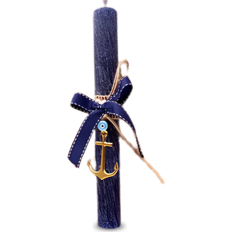 Λαμπάδα Deris Στρογγυλή Σαγρέ Με Άγκυρα Μπλε Navy