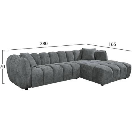 ΚΑΝΑΠΕΣ ΓΩΝΙΑ (ΔΕΞΙΑ) LYKKE HM3326.01R ΓΚΡΙ ΥΦΑΣΜΑ 280x89-165(η γωνία)x70Υεκ