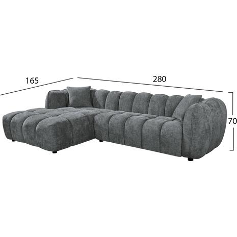 ΚΑΝΑΠΕΣ ΓΩΝΙΑ (ΑΡΙΣΤΕΡΗ) LYKKE HM3326.01L ΓΚΡΙ ΥΦΑΣΜΑ 280x89-165(η γωνία)x70Υ εκ.