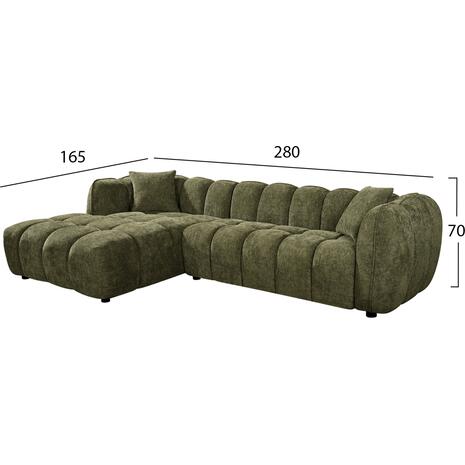 ΚΑΝΑΠΕΣ ΓΩΝΙΑ (ΑΡΙΣΤΕΡΗ) LYKKE HM3326.03L ΠΡΑΣΙΝΟ ΥΦΑΣΜΑ 280x83-160(η γωνία)x80Υεκ